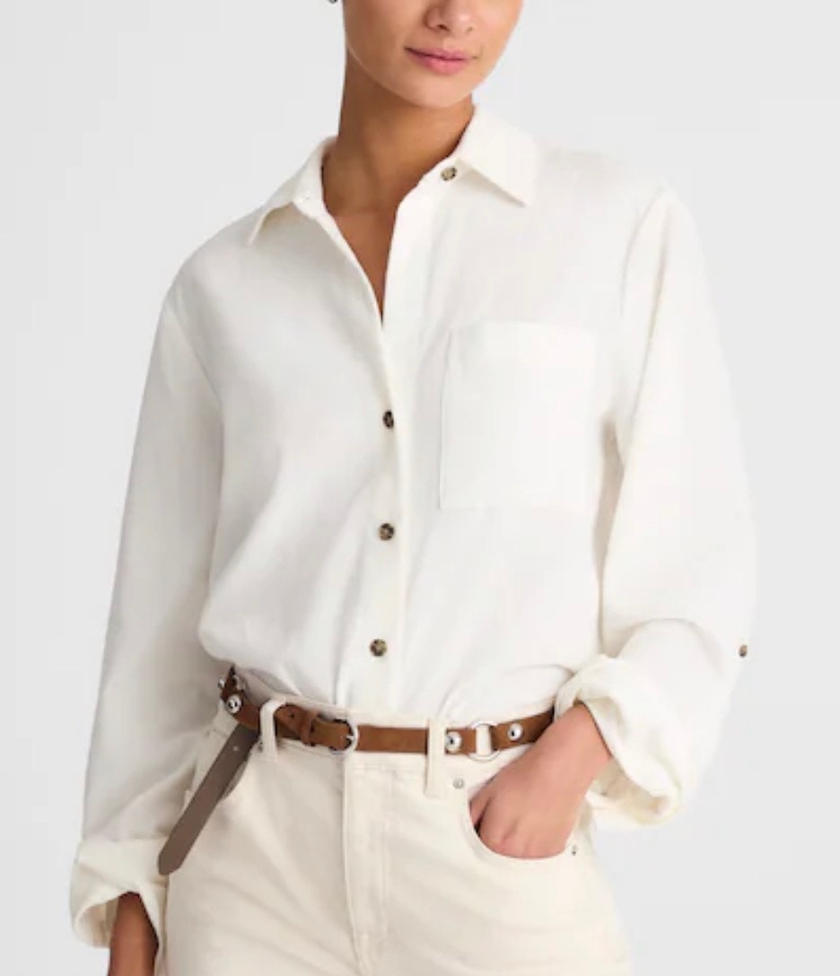 Madewell Easy Y-Neck Button-Up Shirt Corduroy Winter White Size M Minimalist